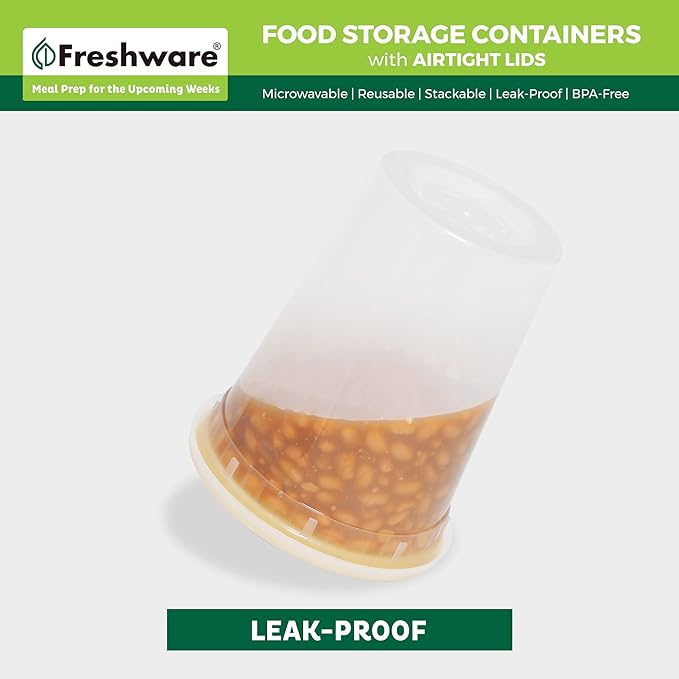 Freshware Food Storage Containers with Lids [60 Pack 8, 16, 32 oz, 20 sets each size] Plastic Deli Containers, Meal Prep Containers, Microwave and Freezer Safe, Stackable, Leakproof, BPA Free, Clear