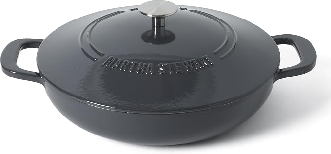 Martha Stewart Gatwick Enameled Cast Iron Braiser with Lid, 3.5-Quart Braiser Pan for Stovetop & Oven, Cast Iron Braising Pan, Grey