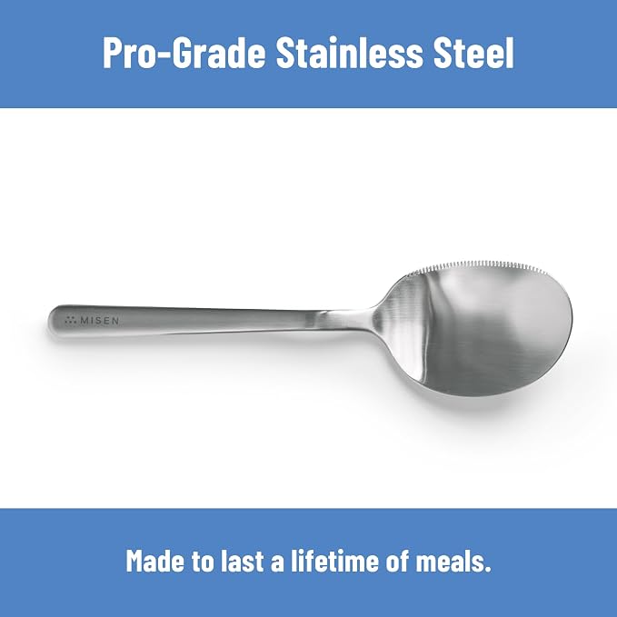 Misen Serrated Chef Spoon – Stainless Steel Multipurpose Cooking Spoon with Cutting Edge for Slicing Avocados Scooping Casseroles Breaking Ground Meat and Serving at the Table