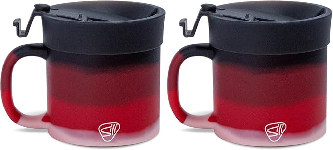 Silipint 16oz Silicone Coffee Mug Tumbler with Flip Lid – Unbreakable Dishwasher Safe Microwave Oven & Freezer Compatible – Non-Toxic Reusable Cup for Coffee Tea or Cold Drinks, Volcano - Pack of 2