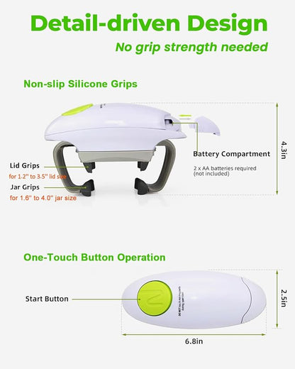 Electric Jar Opener for Arthritis Hands, Automatic Glass Jar Opener for Seniors, Bottle Opener for Weak Hands RA Suffers, Powerful Kitchen Gaget Suitable for Different Sizes of Jars