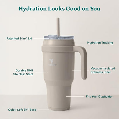 REDUCE 40 oz Stainless Steel Tumbler with Handle - Dual-Wall Vacuum Insulated Travel Mug, Sweat-Proof Lid & Reusable Straw - Keeps Drinks Cold for 24 Hrs, Fits Cupholders, Dishwasher Safe - Sand