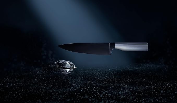 WMF Ultimate Black Santoku Knives 32 cm, Made in Germany, Kitchen Knife Durable Sharp, Diamond Cut, Blade 18.5 cm, Everlasting Sharpness, Safe Finger Protection, Ergonomic Handle
