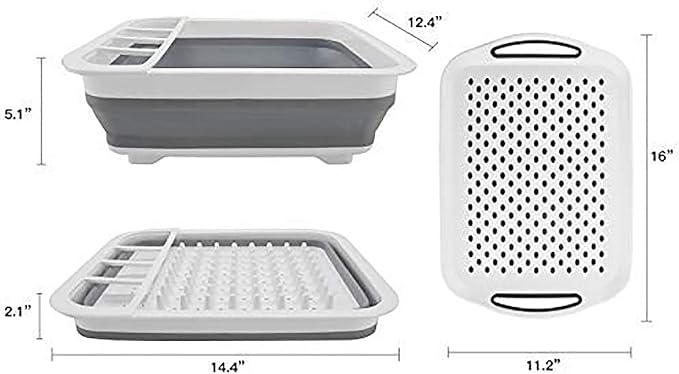 Ahyuan Collapsible Dish Drying Rack Portable Dinnerware Drainer Organizer for Kitchen RV Campers Travel Trailers Space Saving Kitchen Storage Rack with Drainboard Tray