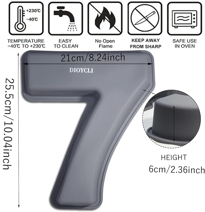 Dioycli Number Cake Molds for Baking 3D Silicone Cake Molds DIY Personalized Cake Pan for Birthday Wedding and Anniversary Number 7 Cake Pan of 10 Inch