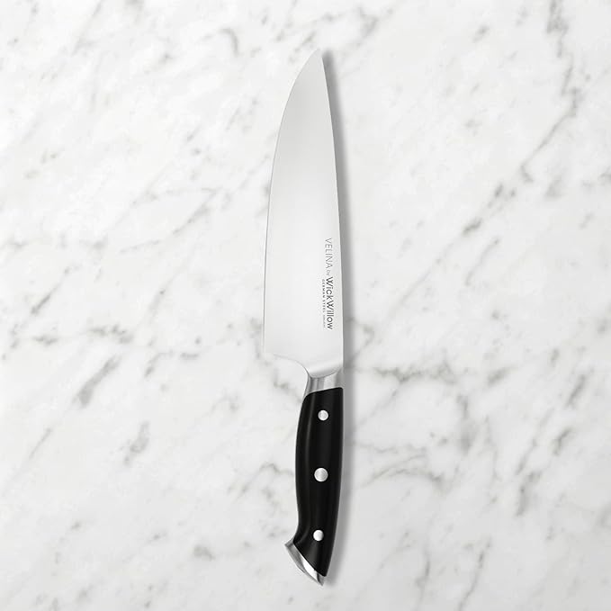 WICKWILLOW 8-Inch Chef Knife - German X50CrMoV15 Steel, Razor-Sharp All-Purpose Kitchen Knife for Everyday Cooking, Meal Prep, Meat, Vegetables & Herbs - Full Tang, Ergonomic Handle, Gift Box