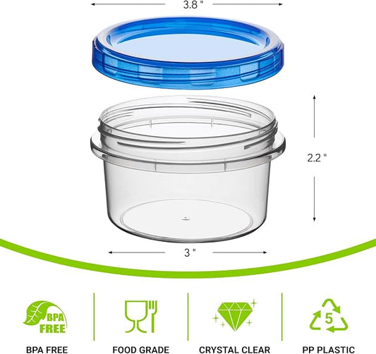 Soelomu 8 oz Freezer Storage Containers with Twist Top Lids, 10 Pack Reusable Meal Prep Containers Plastic Stackable Food Storage Containers for Sauce, Salad, Leftover, Oats