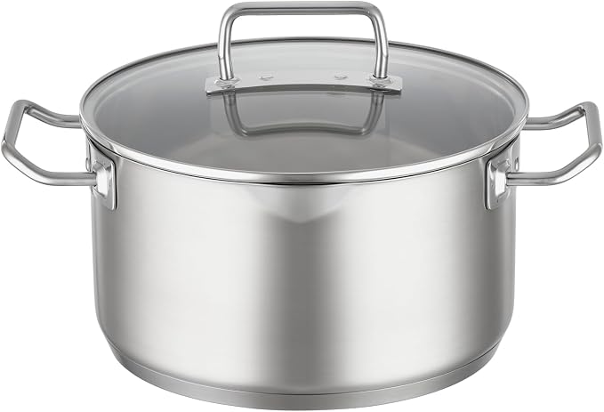 RÖSLE EXPERTISO 4-Piece Pot Set, Universal Pot Set with 3 Pots and 1 Saucepan, 18/10 Stainless Steel, Glass Lids, Scale on Inside, Suitable for Induction Cookers, Dishwasher Safe