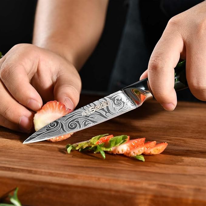Seido Knives Tengoku Green 8-Piece Chef Knife Set – High-Carbon Stainless Steel Japanese Kitchen Knives, Professional Balanced Knife Set