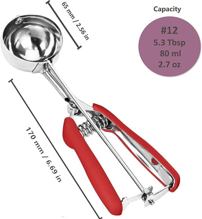 Ice Cream Scoop, 18/8 Stainless Steel Cookie Scoop, Cookie Scoops for Baking, 5.3Tbsp/80ml/2.7oz Cookie Dough Scoop, Ice Cream Scooper with Trigger Release, Large Cookie Scooper, Cupcake Scoop(Red)