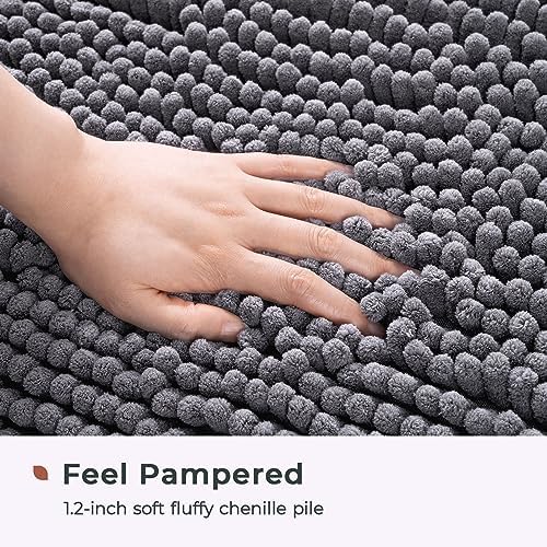 FRESHMINT Chenille Bathroom Rugs Non-Slip Bath Mat 32”x20”, Washable Soft Shower Mat, for Bathroom Floor & Tub Fluffy Shag Bath Rugs, Durable Thick Water Absorbent Microfiber Shower Rugs, Gray