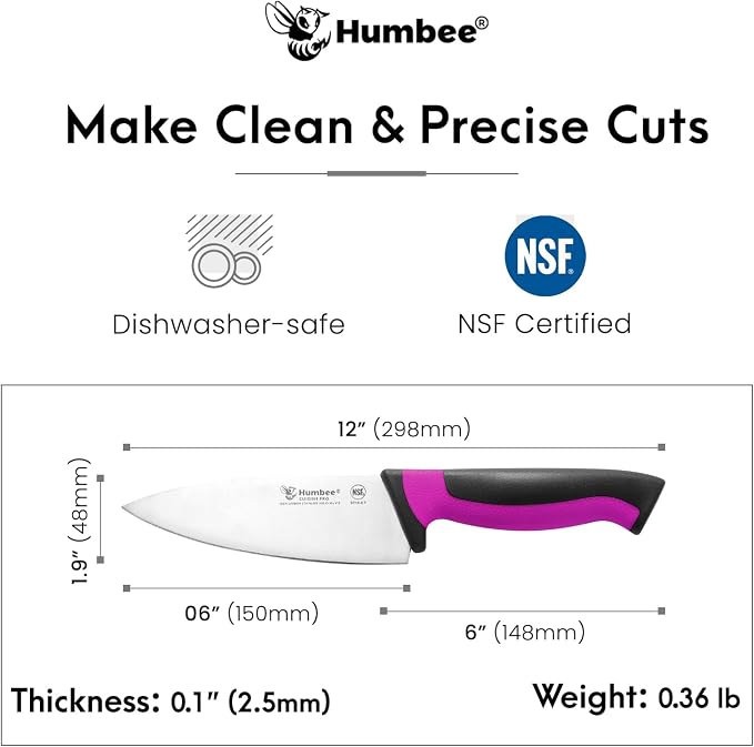 6-Inch Chef Knife, NSF Certified Razor-Sharp High Carbon Stainless Steel Blade – Ergonomic Color Coded Handle, Non-Slip Grip Kitchen Knife, DT-10 Series, Purple