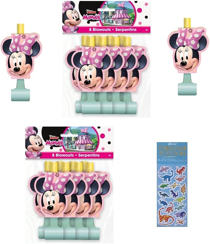 Unique Minnie Mouse Birthday Party Supplies Bundle includes 16 Party Blowouts
