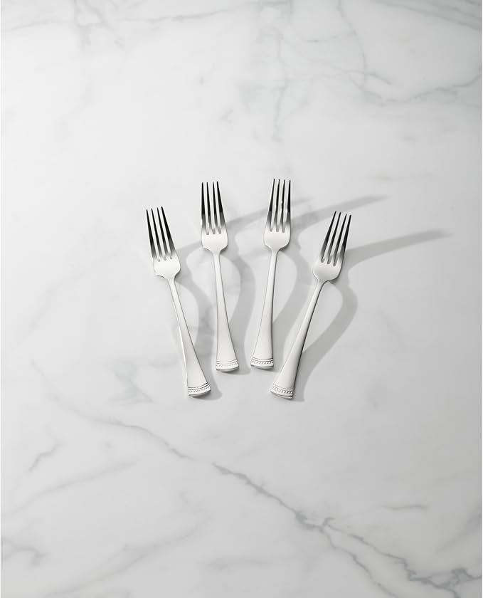 Lenox Portola Flatware Collection, 18/10 Stainless Steel Flatware & Silverware, Dinner Fork Set, 4-Piece