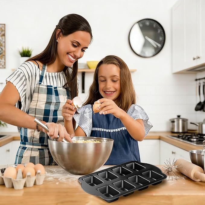 Non-Stick Mini Loaf Pans, 2 PCS 8-Cavity Carbon Steel Small Bread Pans Mini Banana Bread Pan for Baking Cheesecake Muffins Cornbread Small Meatloaf Pound Cake