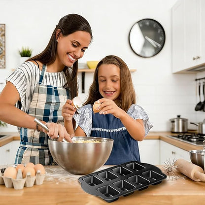 Non-Stick Mini Loaf Pans, 2 PCS 8-Cavity Carbon Steel Small Bread Pans Mini Banana Bread Pan for Baking Cheesecake Muffins Cornbread Small Meatloaf Pound Cake