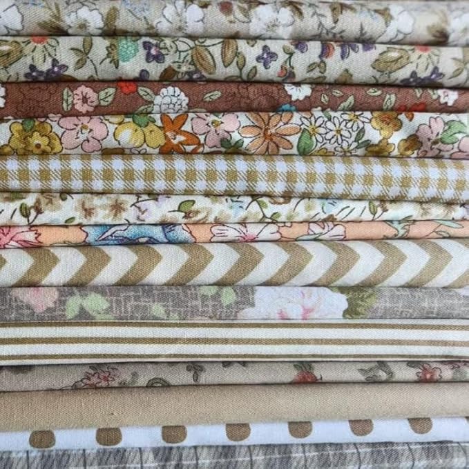 7Pcs 9.8" x 9.8"(25 * 25CM) Cotton Fabric DIY Making Supplies Quilting Patchwork Fabric Fat Quarter Bundles DIY for Quilting Cotton Patchwork Cushions (14pcs Brown, 9.8" x 9.8")