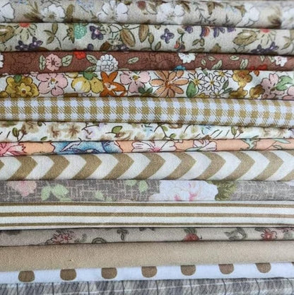 7Pcs 9.8" x 9.8"(25 * 25CM) Cotton Fabric DIY Making Supplies Quilting Patchwork Fabric Fat Quarter Bundles DIY for Quilting Cotton Patchwork Cushions (14pcs Brown, 9.8" x 9.8")
