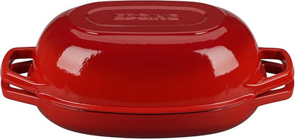 EDGING CASTING Enameled Cast Iron Oval Dutch Oven Pot with Lid, Dutch Oven for Sourdough Bread Baking, Bread Oven, Bread Dutch Oven, Oval Bread Pan, 5qt, Red