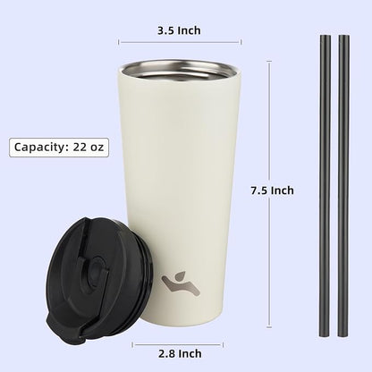 Konokyo 22 OZ Insulated Tumbler with Lid and 2 Straws Stainless Steel Water Bottle Vacuum Travel Mug Coffee Cup,Angel White