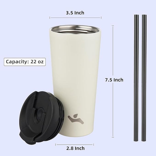 Konokyo 22 OZ Insulated Tumbler with Lid and 2 Straws Stainless Steel Water Bottle Vacuum Travel Mug Coffee Cup,Angel White
