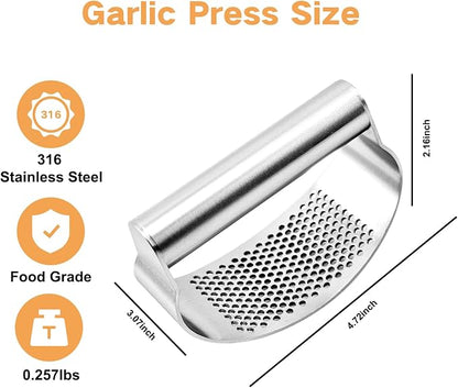 316 Stainless Steel Garlic Press Rocker, Ergonomic Garlic Crusher with Handle, Heavy Duty Dishwasher Safe Garlic Mincer, Rust Proof Kitchen Tool for Ginger, Herbs