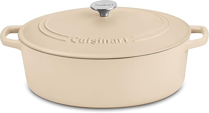 Cuisinart Chef's Classic Enameled Cast Iron Dutch Oven with Lid, Porcelain Enameled Interior, Oven Safe, Induction Compatible, 7-Quart, Oval, Tan