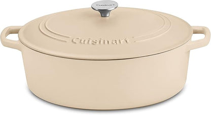 Cuisinart Chef's Classic Enameled Cast Iron Dutch Oven with Lid, Porcelain Enameled Interior, Oven Safe, Induction Compatible, 7-Quart, Oval, Tan