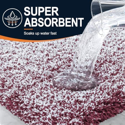 OLANLY Microfiber Bathroom Rugs 36x24, Quick Dry Mat, Burgundy and White