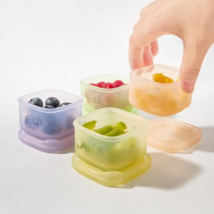 Olababy Clear Sense Silicone Storage Containers 4pk for Baby Food, Snacks, Formula, Puree, Sauce & More | Micro Plastic & BPA-Free | Daycare Essentials for Toddlers and Kids (Kiwi, 2 oz / 60 ml)