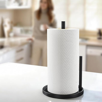 Jesginboo Paper Towel Holder Countertop, Black Kitchen Paper Towels Holder, Paper Roll Holder with Weighted Base