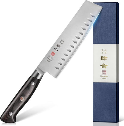 kanngou 7 Inch Nakiri Knife Japanese Cleaver Knife, Japan AUS-8 Alloy Steel Kitchen Chopping Knife with Full-Tang Pakkawood Handle and Premium Gift Box (Classic Series)