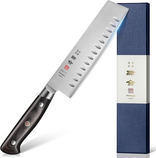 kanngou 7 Inch Nakiri Knife Japanese Cleaver Knife, Japan AUS-8 Alloy Steel Kitchen Chopping Knife with Full-Tang Pakkawood Handle and Premium Gift Box (Classic Series)