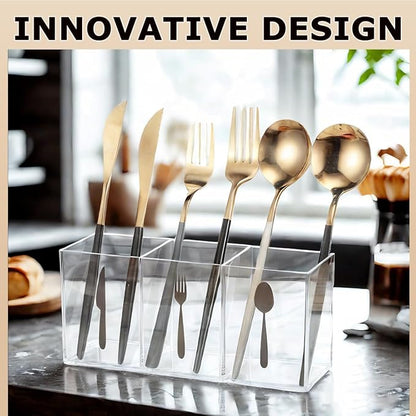 Silverware Organizer Countertop,Acrylic Small Silverware Caddy for Countertop,Knife Fork and Spoon Organizer for Kitchen Storage,Cabinet and Dining Room
