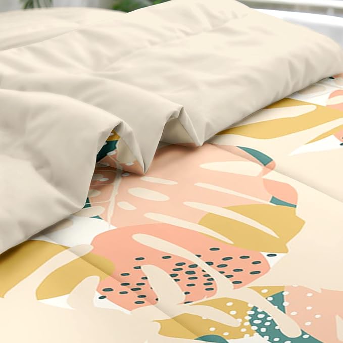 Pamnest Comforter Set King Size, Monstera Palm Leaf Botanical 7 Pcs Bedding for Kids and Adults, Spring Summer Green Bed Sheet Sets with Fitted Sheet 2 Pillowcase & 2 Sham for Bedroom Bed Decor