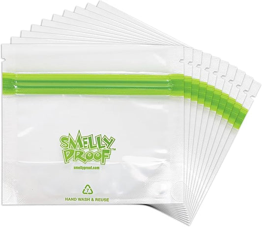 Smelly Proof 25 x Expandable Stand-Up & Fill REUSABLE Food Storage Bags, US Made, NO PEVA & BPA FREE, Reusable Freezer Bags, Dishwasher-Safe, Clear 3 mils STAND & FILL 4" x 3" - 25pk