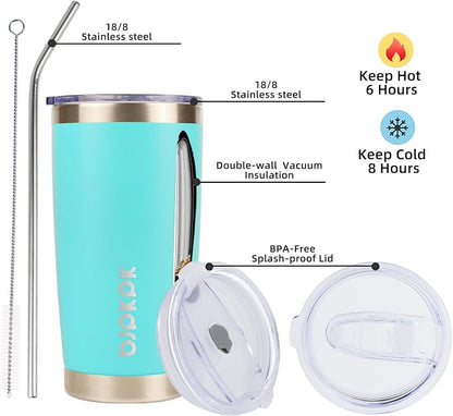BJPKPK Stainless Steel Tumbler With Lid And Straw 20 oz Insulated Tumblers Thermal Cup For Hot And Cold Drinks,Turquoise