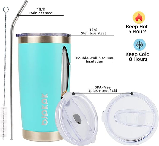 BJPKPK Stainless Steel Tumbler With Lid And Straw 20 oz Insulated Tumblers Thermal Cup For Hot And Cold Drinks,Turquoise