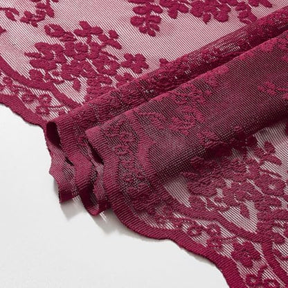 Burgundy Lace Shower Curtain 72x84, 84 Inches Long with Attached Valance