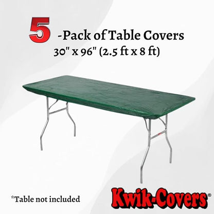 Kwik-Covers 8' Rectangle Plastic Table Covers 30" x 96", Bundle of 5 (Hunter Green)