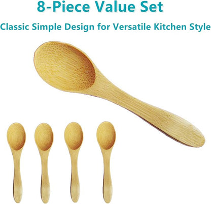 8 Pcs Mini Wooden Spoons - Handmade Small Teaspoons for Honey, Sauces, Ice Cream, Coffee & Sugar