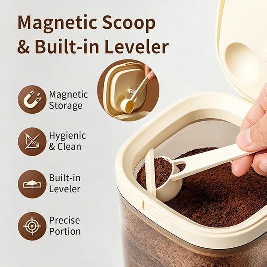 Airtight Food Storage Container with Magnetic Scoop & Built-in Leveler, 800ML Coffee Canister with Date Tracker, BPA Free UV Blocking Food Container for Coffee Beans, Ground Coffee, Tea, Sugar & Flour