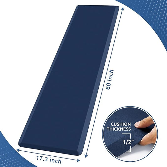 KitchenClouds Kitchen Mat Cushioned Anti Fatigue Kitchen Rug 17.3"x60" Water Resistant Non Slip Kitchen Rugs and Mats Standing Desk Mat Comfort Floor Mats for Kitchen House Sink Office (Blue)
