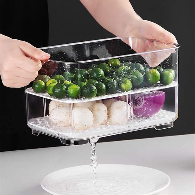 SANNO Vegetable Fruit Storage Containers, Produce Saver Containers Refrigerator Storage Containers Fresh Produce Saver with Lids and Vents,Stackable Salad Lettuce Keeper for Refrigerator