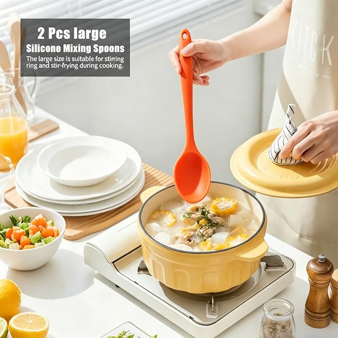 Silicone Spoons Set of 5,Mixing Spoons for cooking,Heat Resistant Spoons, Mixing Spoons for Kitchen Cooking Baking Stirring Mixing Tools (2pcs Large & 3pcs small)