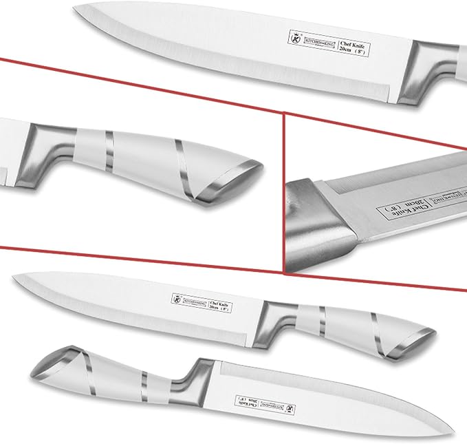Kitchen Knife Set, 9-Piece White Kitchen Knife Set with Acrylic Block, Non Stick Sharp High Carbon Stainless Steel Knife Set for Kitchen Cutting Meat Slicing Chopping Kitchen Women Gifts