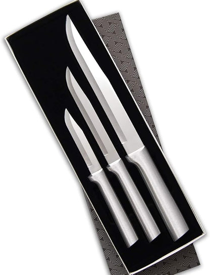 Rada Cutlery Housewarming Gift Set (S02) 3-Piece Knife Set with Quick Edge Sharpener (R119), Stainless Steel Blades, Silver Handle