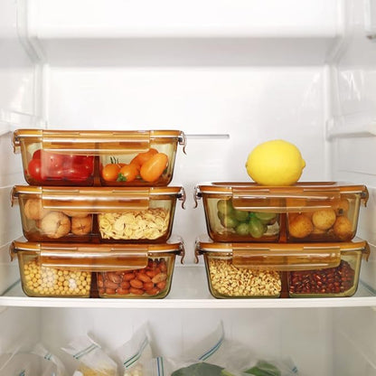 DAS TRUST 5 Pack 36oz Amber Food Storage Containers 2 Compartments Glass Meal Prep Containers with Lids Lunch Containers Adult Food Prep with Dividers