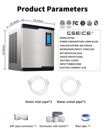Commercial Ice Maker Machine Head Only, 450lbs/24H ETL Commercial Ice Maker with Self-Cleaning, DOE&CEC Energy-efficient,48 Hours Timer, Stainless Steel Ice Maker for Restaurant Bar Cafe Hotel