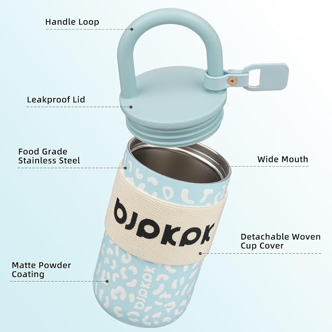 BJPKPK 13oz Insulated Stainless Steel Loop Tumbler With Lid And Handle Travel Coffee Mug Thermal Cup,Light Blue Leopard